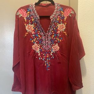 Johnny Was long red shirt with embroidery
